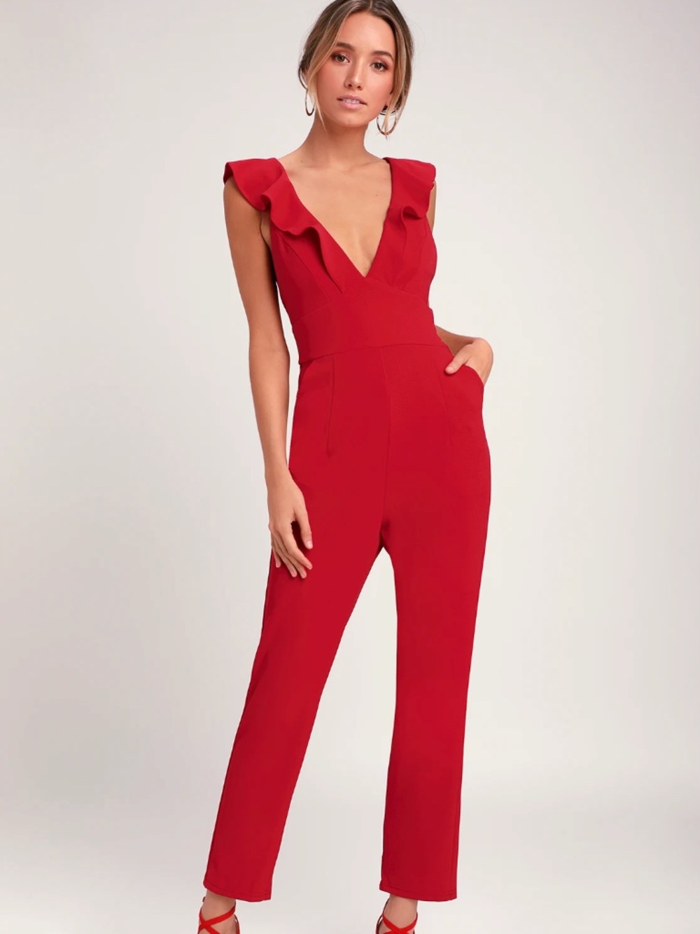 NWT Lulus Leilani Red Ruffled Jumpsuit M